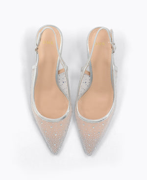 Crystal Muse Slingback Heel Pumps - Silver