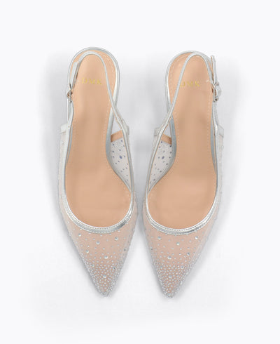 Crystal Muse Slingback Heel Pumps - Silver