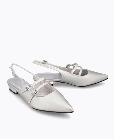 Inca Slingback Mary Jane Flats - Silver