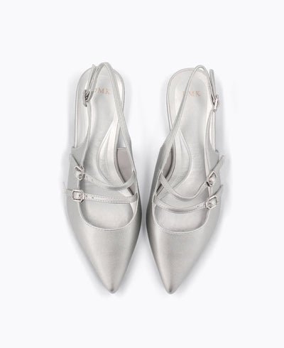 Inca Slingback Mary Jane Flats - Silver