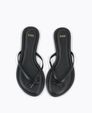 Mio Bow Flat Sandals - Black