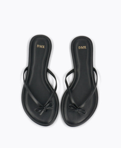 Mio Bow Flat Sandals - Black