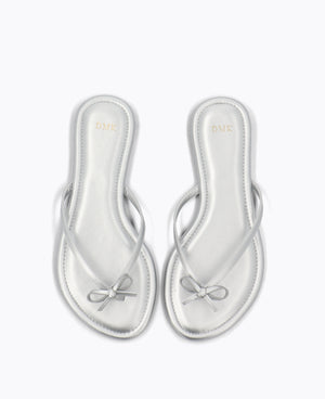 Mio Bow Flat Sandals - Silver