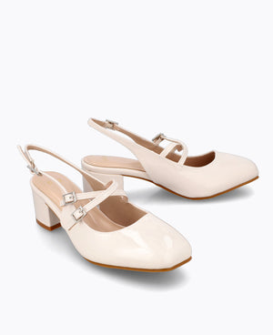 Nadine Slingback Mary Janes - Beige