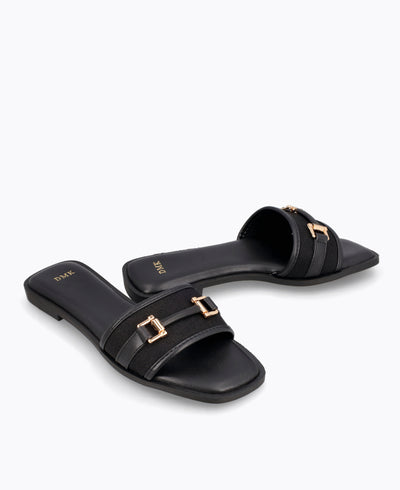 Saphine Flat Sandals - Black