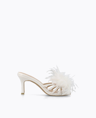 Emmanuelle Feather Heel Sandals - White