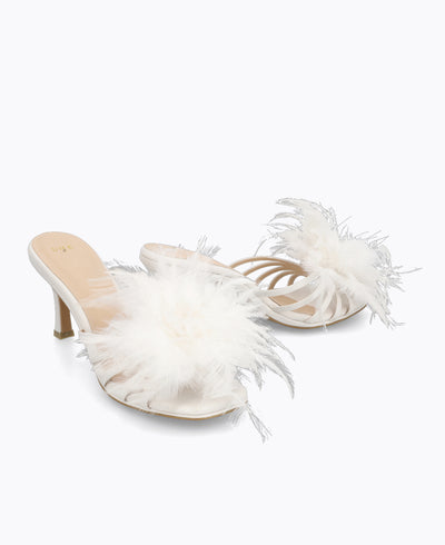 Emmanuelle Feather Heel Sandals - White
