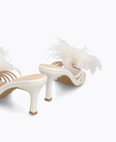 Emmanuelle Feather Heel Sandals - White