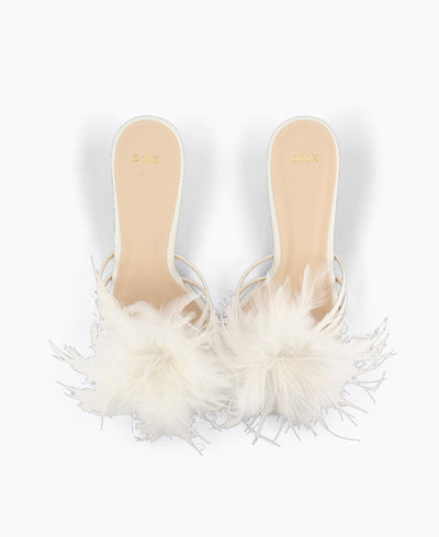 Emmanuelle Feather Heel Sandals - White